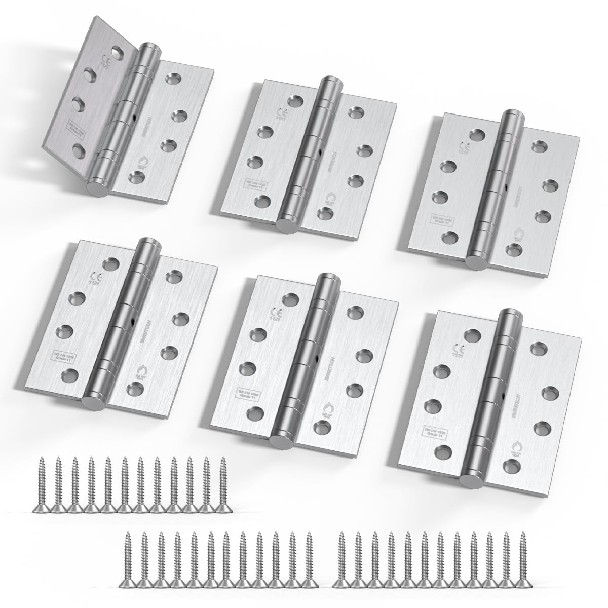 Bwintech 3 Pairs 100 x 75 x 2.7mm (4 inch) Satin Chrome Brushed Steel Hinge for Fire Door, Ball Bearing Hinge for Internal Use in Residential and Commercial Buildings