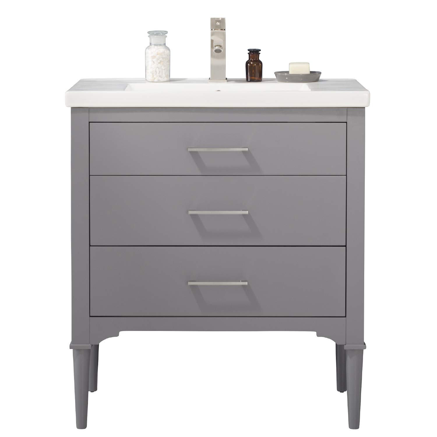 Luca Kitchen & Bath LC30DGP Austin 30" Bathroom Vanity Set in French Gray Made with Hardwood and Integrated Porcelain Top