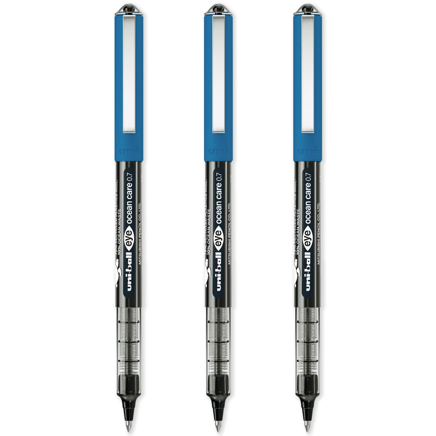 uni-ball Eye Ocean Care UB-157ROP Black Rollerball Pens. Fine 0.7mm Ballpoint Tip for Super Smooth Writing, Drawing, Art, Crafts and Colouring. Fade and Water Resistant Liquid Uni Super Ink. 3 Pack — image 1