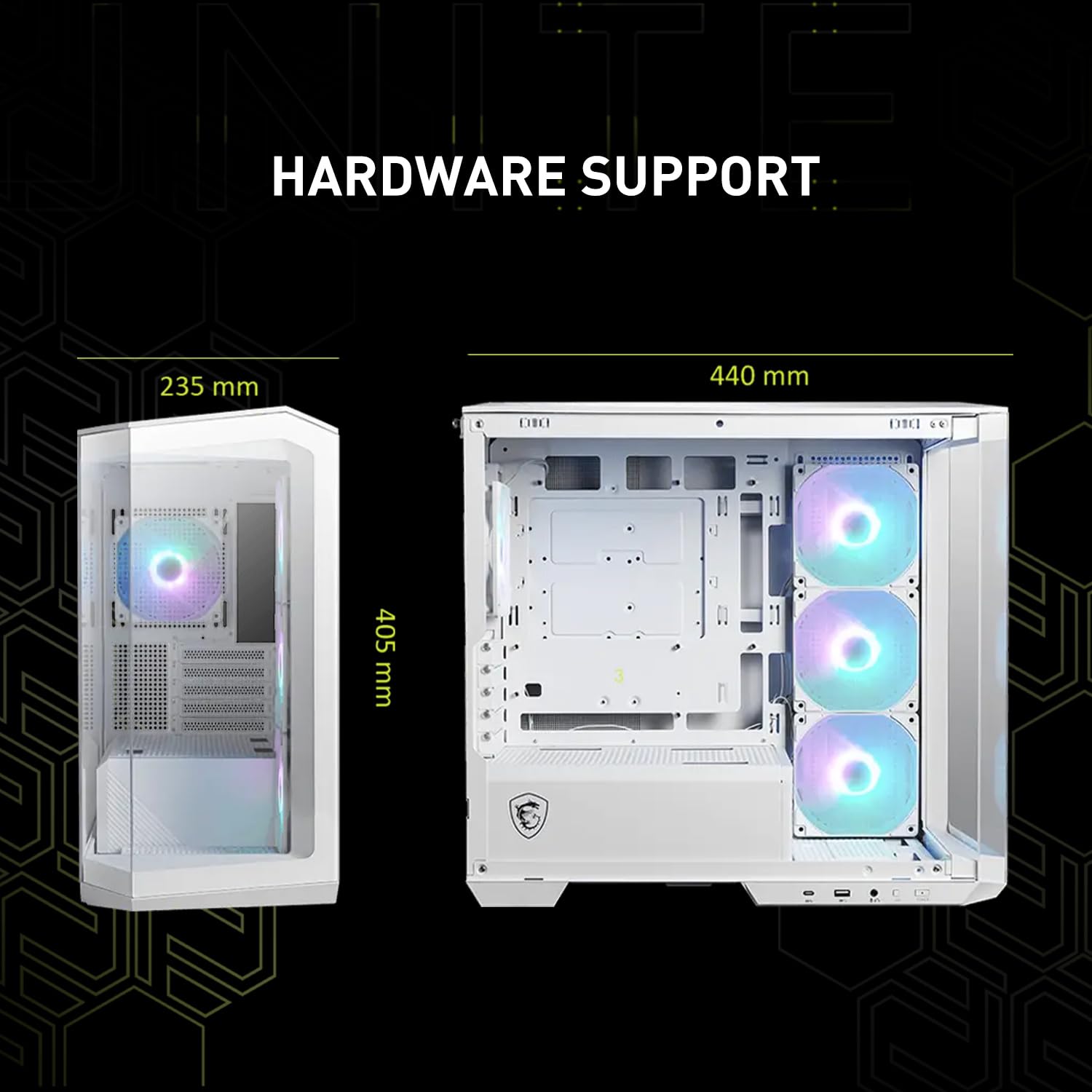 MSI MAG PANO M100R PZ White - Premium Mid-Tower Gaming PC Case - Tempered Glass Side Panel - ARGB 120mm Fans - Liquid Cooling Support up to 360mm Radiator - White Color Case
