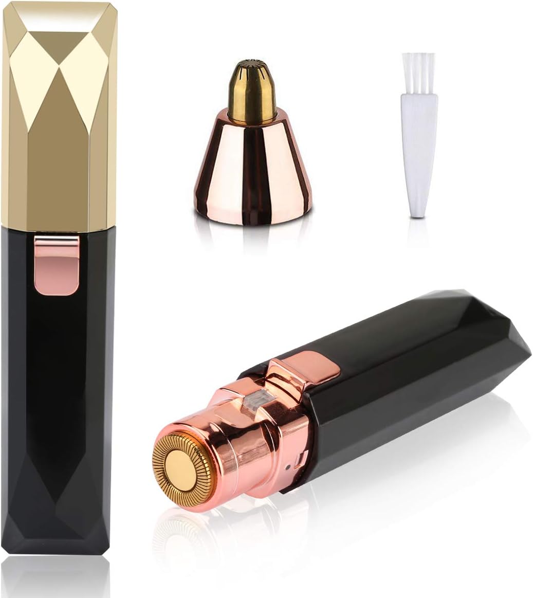 Facial Hair Removal for Women, Jhua 2 in 1 Eyebrow Epilator Electric Painless Facial Hair Remover Smooth Waterproof Shaver with Built-in LED Light for Peach Fuzz Eyebrow Upper Lip Chin