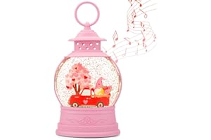 PESTILITE Valentines Day Decor Musical Gnomes Snow Globe,Red Truck Gnomes Light Up Snow Globe 6H Timer, USB/Battery Operated,Valentine Gifts for Valentine's Day Decorations,Wedding Party