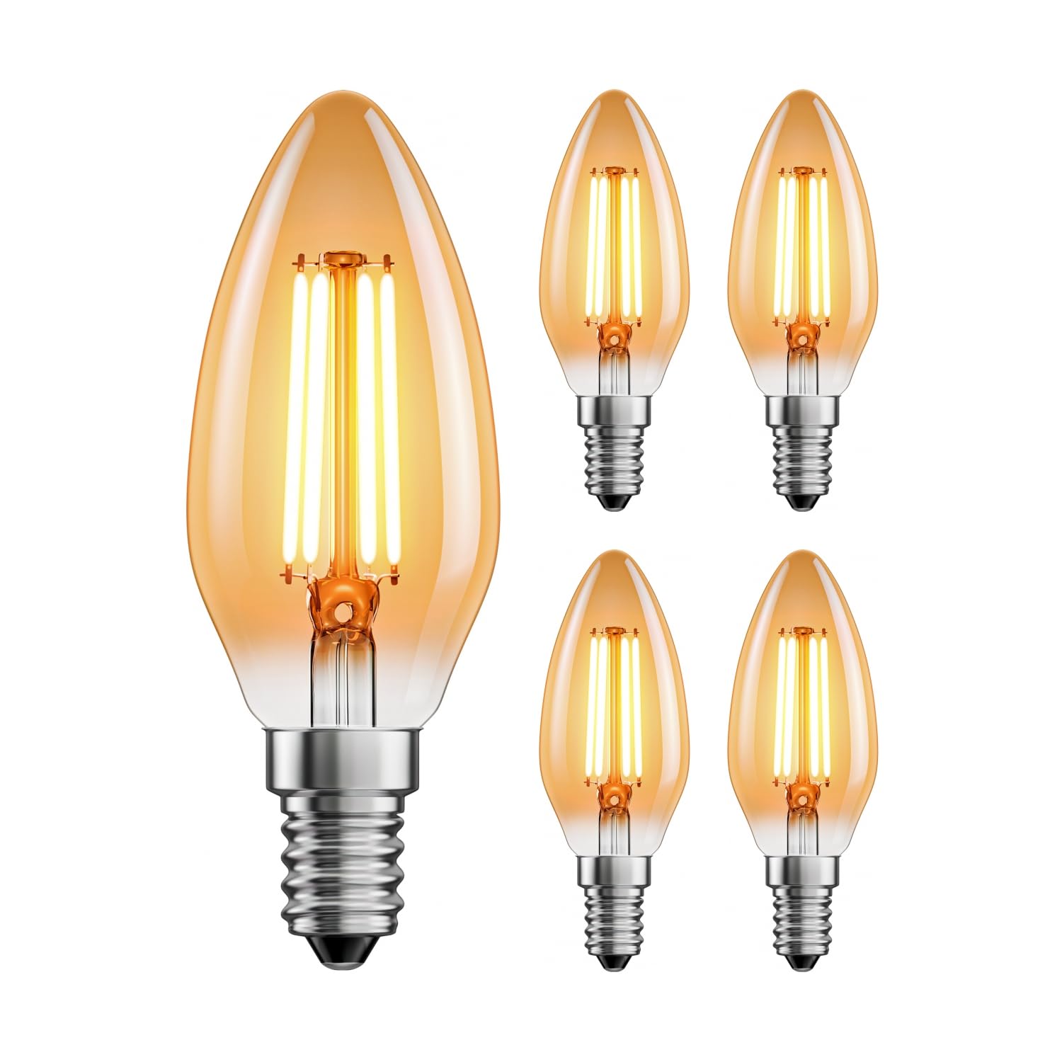 ledscom.de 5 Pieces E14 LED Bulb, Candle, Extra Warm White (2500 K), 4.1 W, 458lm, Gold-Coloured