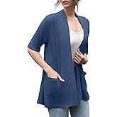 HIYIYEZI Women's Short Sleeve Open Front Cardigan Casual Loose Lightweight Cardigans with Pockets