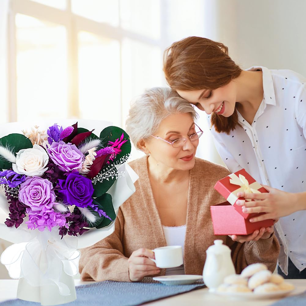 Flowers Gifts For Mom,Purple Valentines Gifts, Preserved Flower Bouquets, Purple Roses, Birthday Gifts For Women, Mothers Day Flowers For Wife