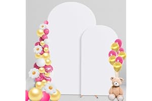 VLAKTEVEN White Arch Cover 7.2 and 6FT, Arch Backdrop Cover Set of 2, Wedding Spandex Arch Backdrop Cover for Baby Shower Birthday Wedding Party Decoration (White, 7.2FT, 6FT)