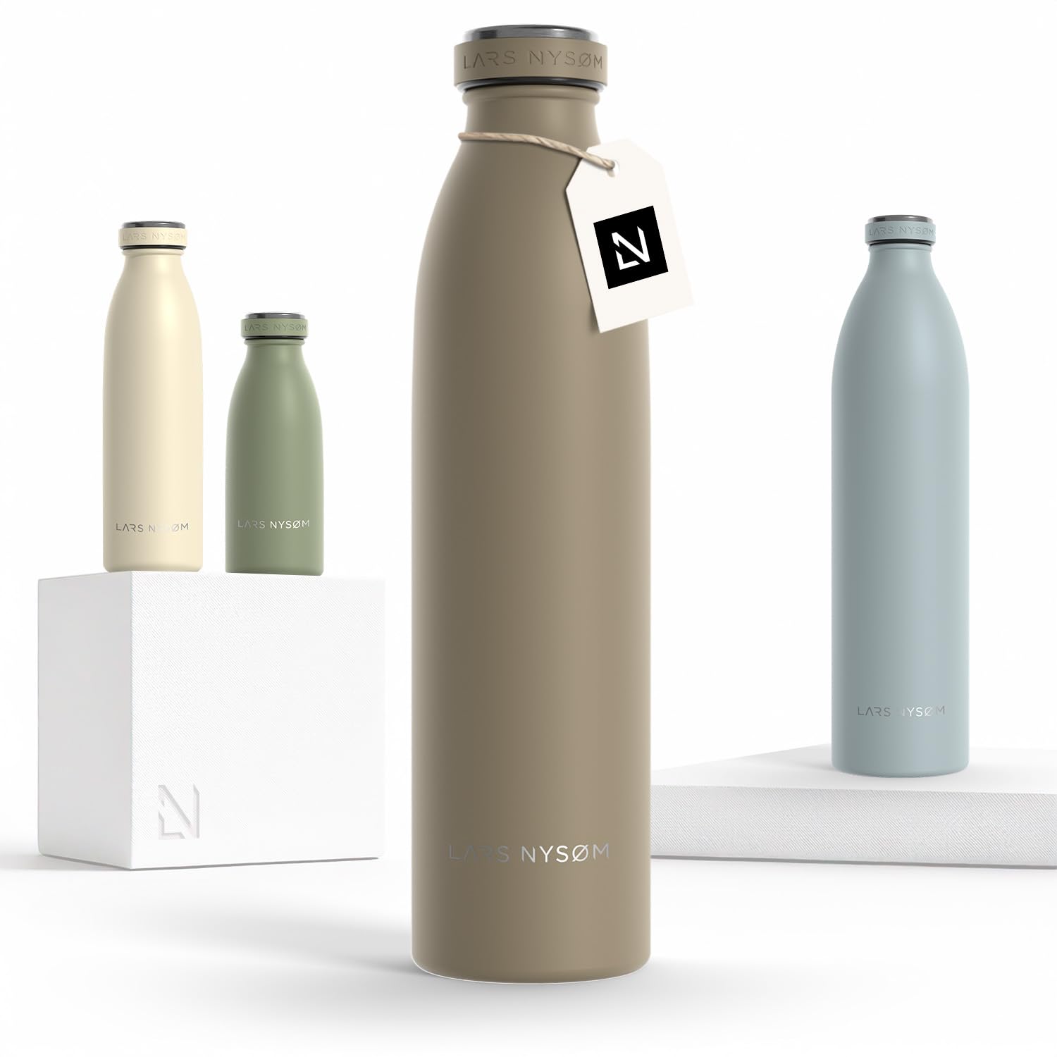 LARS NYSØM Stainless Steel Insulated Water Bottle 350ml, 500ml, 750ml, 1L, 1 5 Liter | Insulated Thermo Flask for Hot and Cold Beverages | Leakproof Drinking Bottle (Taupe Brown, 750ml)