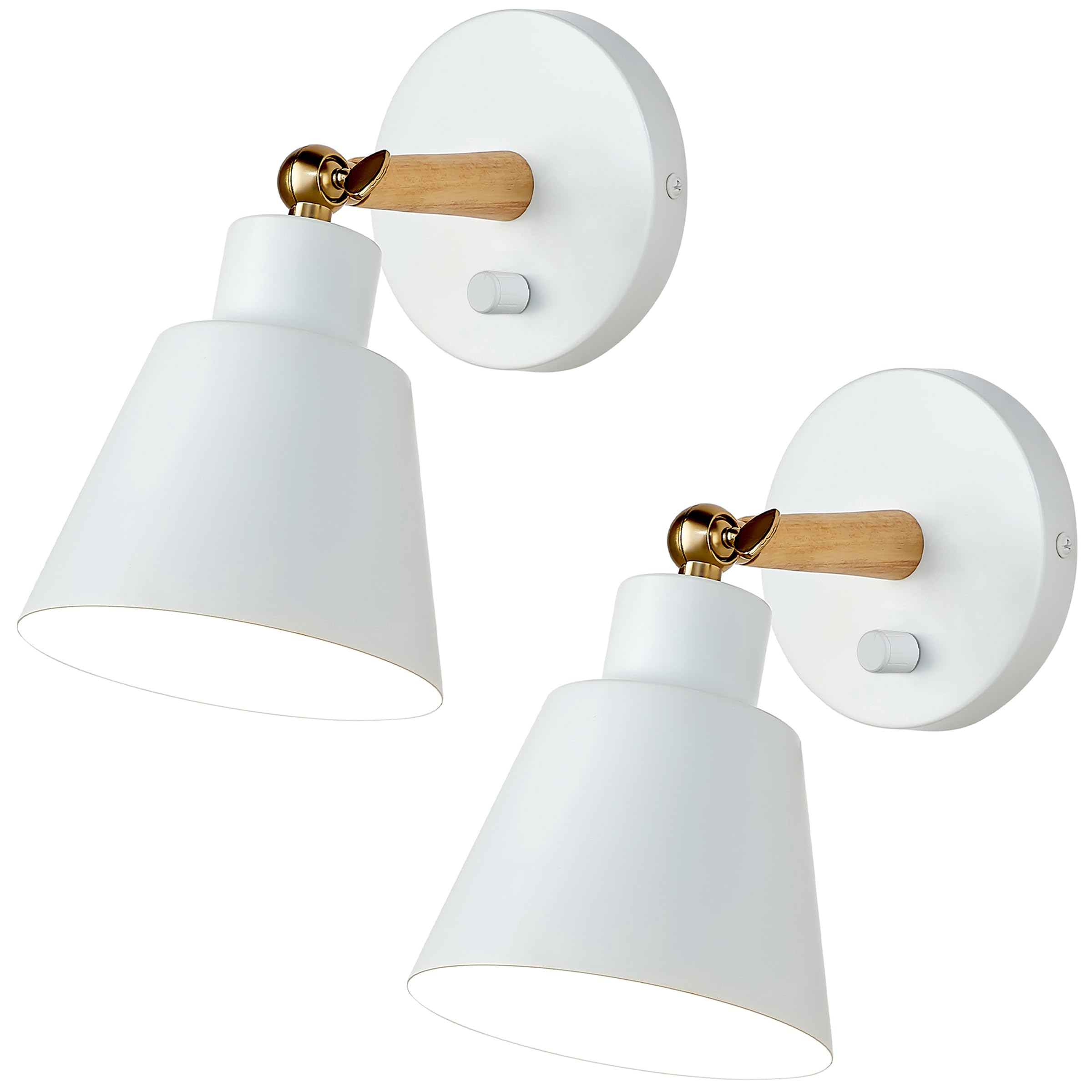 Photo 1 of ClanKin White Wall Sconces Lighting Fixture Set of 2, Angle Adjustable Wall Mounted Bedside Lamp with On-Off Switch for Industrial Bedroom Bathroom Hallway Living Room (2Pack-White)