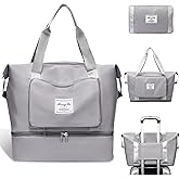 Travel Bag for Women Expandable Duffel Bag Tote Weekender Overnight Carry on Sports Gym Bags Waterproof Foldable Duffel Tote (Grey)