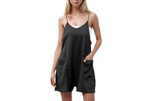 SODTAU Rompers for Women Summer Casual Overalls Waffle Knit Sleeveless Loose Spaghetti Strap Shorts Jumpsuits with Pockets 2025