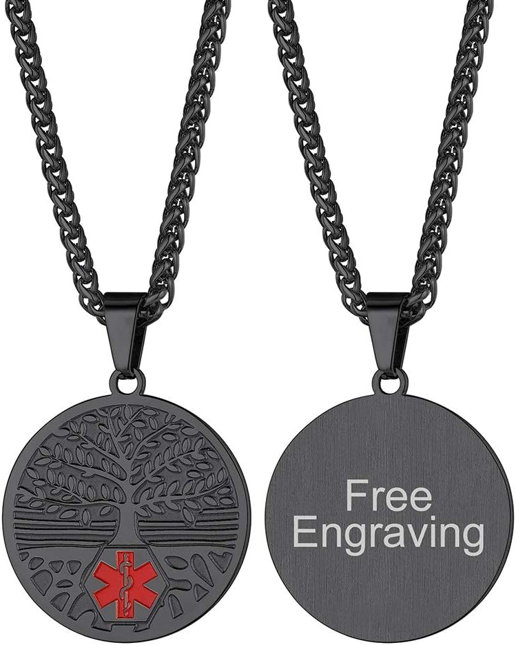 FaithHeartMedical Alert ID Necklace, Stainless Steel/18K Gold Plated Health Emergency Identification Pendant Necklaces Customize Jewelry for Men Women with Delicate Packaging