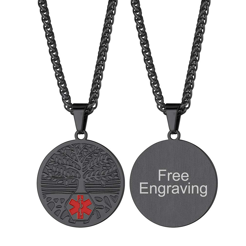 FaithHeartMedical Alert ID Necklace, Stainless Steel/18K Gold Plated Health Emergency Identification Pendant Necklaces Customize Jewelry for Men Women with Delicate Packaging