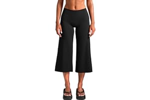 OZICERD Straight Wide Leg Capris Pants for Women Pilates Yoga Pants Workout Gym Flared Leggings Mid Rise Casual Bottoms Femme