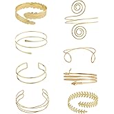 8pcs Gold Arm Cuff Jewelry Set for Women, Minimalist Upper Arm Cuff Bangle Coil Armband Adjustable Bracelet for Party Wedding Cosplay Proms Accessories