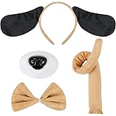 4 Pieces Pekingese Dog Costume Set Dog Ears Headband Nose Tail and Bow Tie Animal Fancy Dress Dog Costume Party Accessories for Halloween,Birthday,Christmas,Cosplay Dress Up Party Decorations