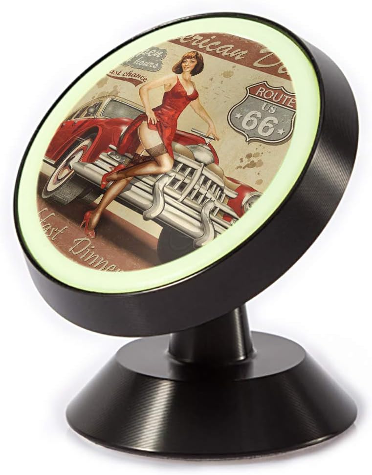 Tinmun Magnetic Phone Car Mount, Diner Route 66 Vintage Cafe Universal Car Phone Holder for Dashboard