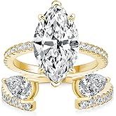 Maxinejewelry 3.5CT Marquise Cut Inset Engagement Ring Set, S925 Silver 5A Cubic Zirconia Bridal Wedding Ring Set for Women