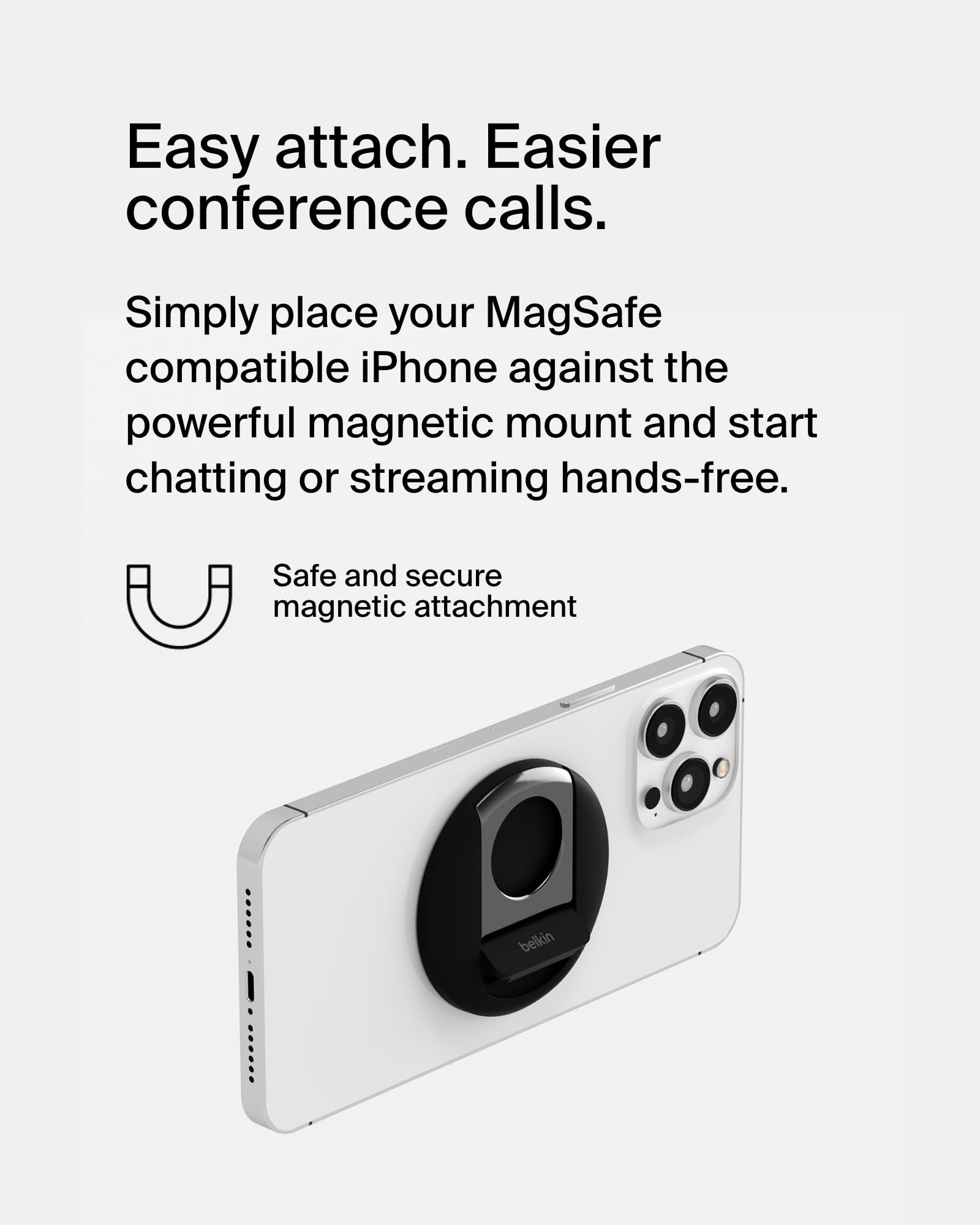 Belkin iPhone MagSafe Camera Mount for MacBook, Continuity Camera Mount, Turn to Webcam, Compatible with MacBook Pro, Air, iPhone 16, 15, 14, 13, 12 - Black