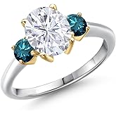 Gem Stone King 925 Silver and 10K Yellow Gold White Moissanite and Blue Diamond Engagement Ring For Women | 2.64 Cttw | Oval 9X7MM | Gemstone Birthstone
