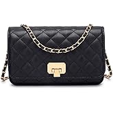 HAKSIM Women Black Quilted Purse Lattice Clutch Small Crossbody Shoulder Bag with Chain Strap Leather