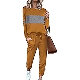 Ekouaer Womens Pajamas Set Long Sleeve Sweatsuits 2 Piece Lounge Set Crewneck Loungewear with Pockets S-XXL