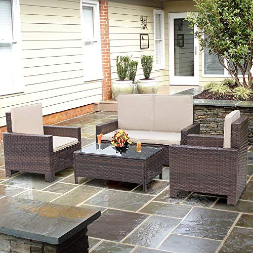 Homall-5-Pieces-Outdoor-Patio-Furniture-Sets-Rattan-Chair-Wicker-Conversation-Sofa-Set-Outdoor-Indoor-Backyard-Porch-Garden-Poolside-Balcony-Use-Furniture-Beige