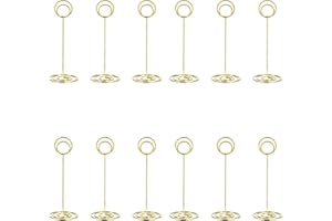 NERIUS 12 Pack 8.75 inch Table Number Holders, Simple Table Sign Stand Place Card Holder, Delicate Table Name Card Holder, Reusable Table Picture Memo Note Holder for Wedding Birthday Party (Gold)