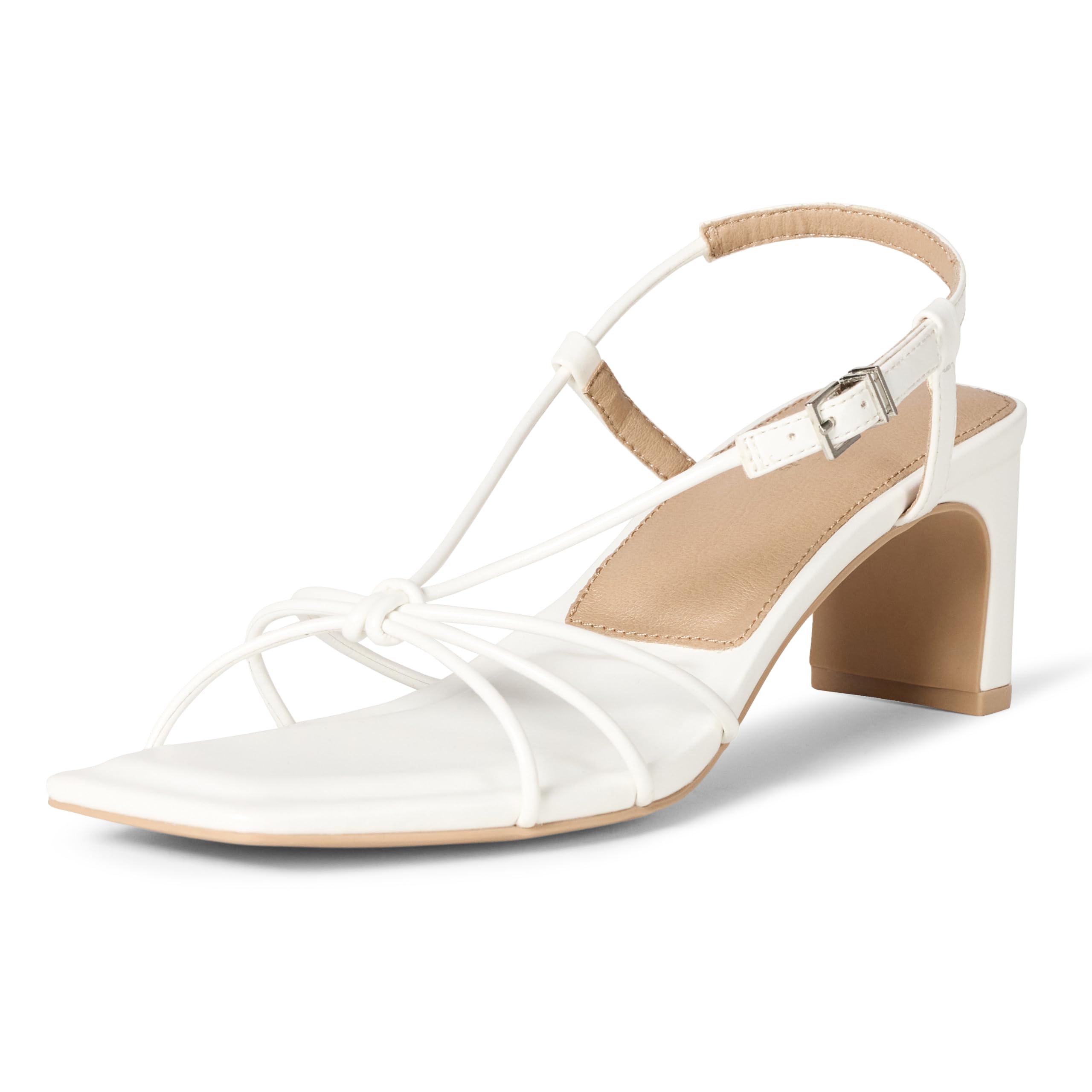 Photo 1 of Amazon Essentials Women's Strappy Block Heel Sandals, White Faux Leather, 6