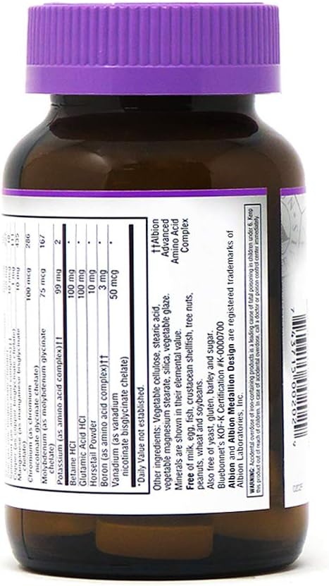 BlueBonnet Albion High Potency Chelated Multiminerals Caplets with Iron, 60 Count: Health & Personal Care