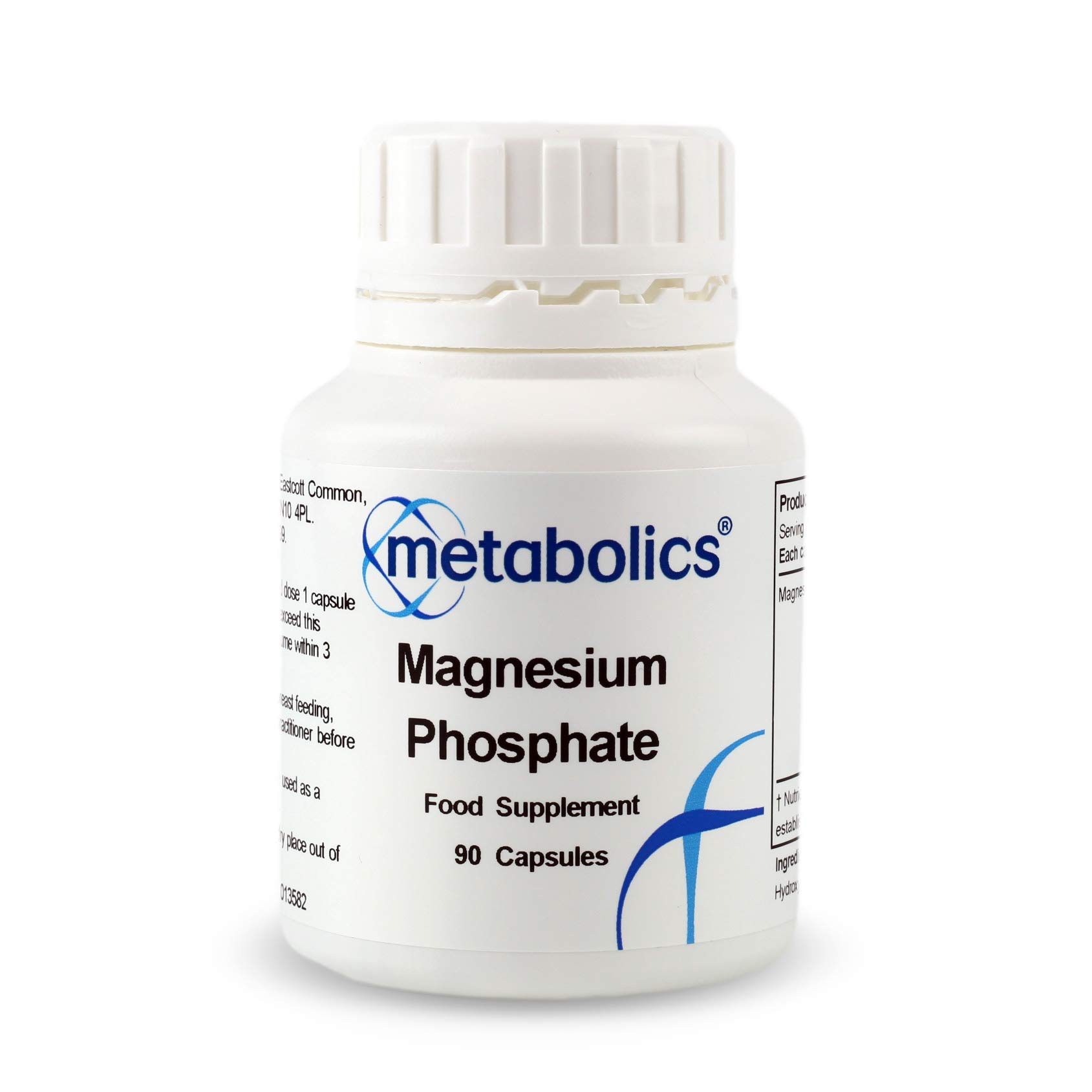 Metabolics Magnesium Phosphate 90 Capsules – 112 mg Magnesium Phosphate Supplement – Supports Energy, Bones & Muscles, Vegetarian, UK Made