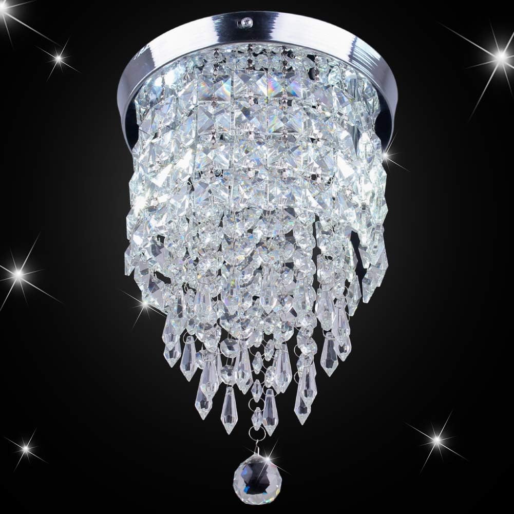 TongLan Crystal Chandelier, 2 Light Flush Mount Ceiling Light, H12.59 x W7.87 inches Modern Mini Chandelier Lighting Fixture for Bedroom, Living Room, Dining Room, Hallway, Kitchen - - 
