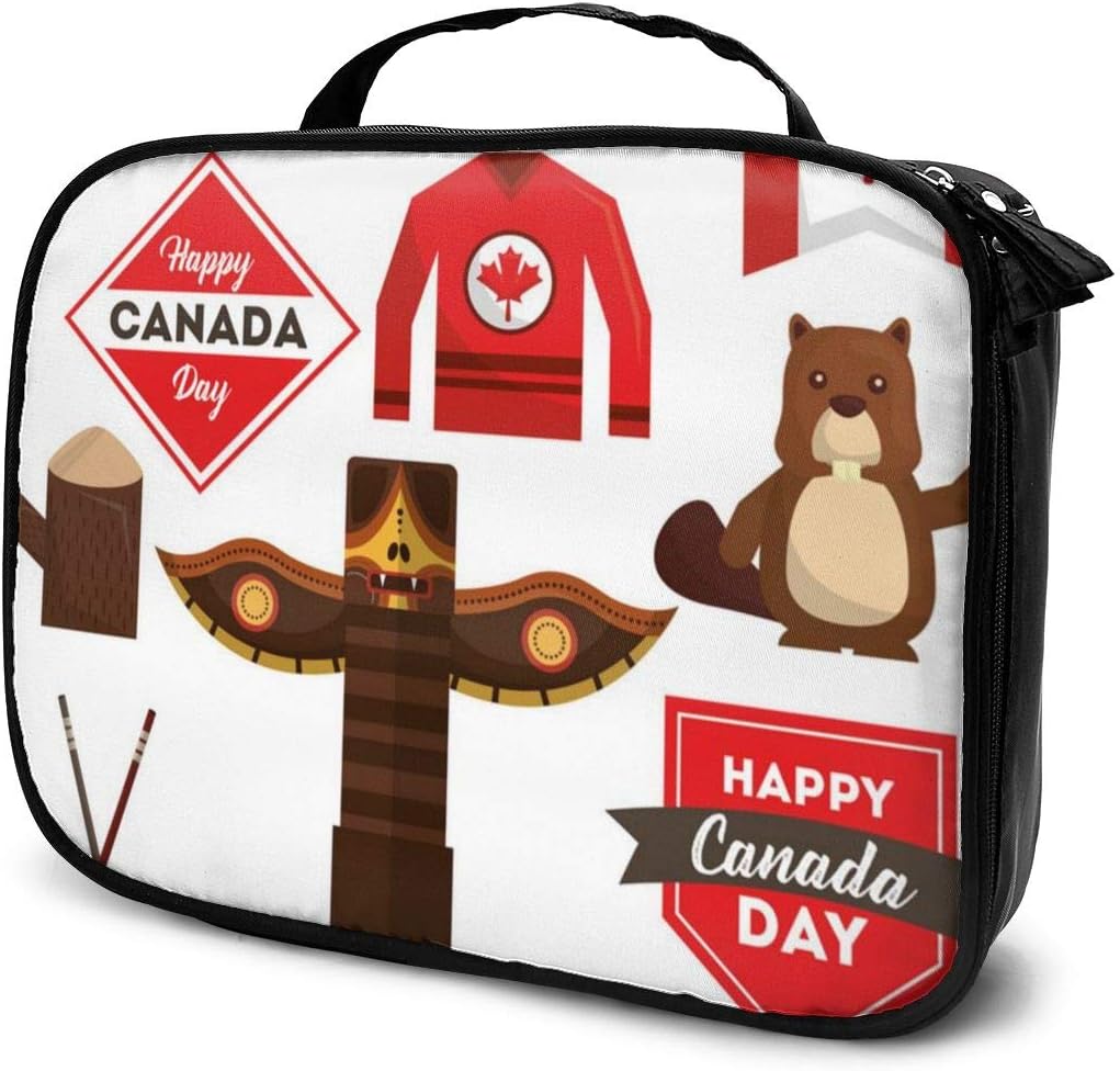 PLb75gimm Happy Canada Day Makeup Train Cases Professional Travel Makeup Bag Cosmetic Cases Organizer Portable Storage Bag for Cosmetics Makeup Brushes Toiletry Travel Accessories