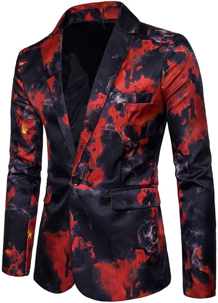 Mens Suit Jacket Slim Fit Printed One Button Floral Casual Blazer Sports Coat at  Men’s Clothing store
