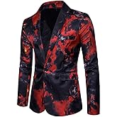 Cloudstyle Mens Suit Jacket Slim Fit Printed One Button Floral Casual Blazer Sports Coat