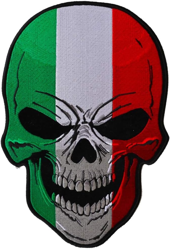 Amazon Com Skull Patch Large With Italian Flag Iron On Patch 7 6x11 Inch Arts Crafts Sewing