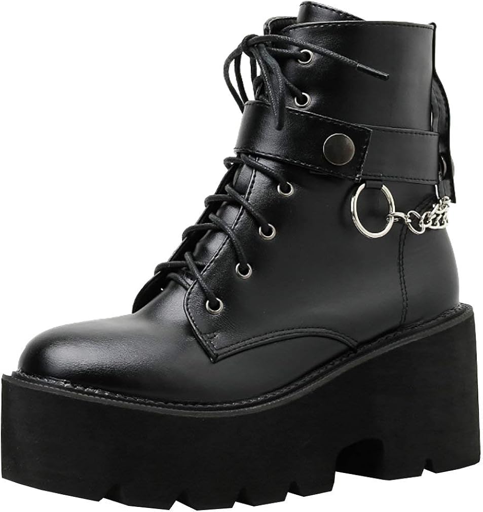 Parisuit Women's Chunky Lace Up Platform Combat Ankle Boots Goth High