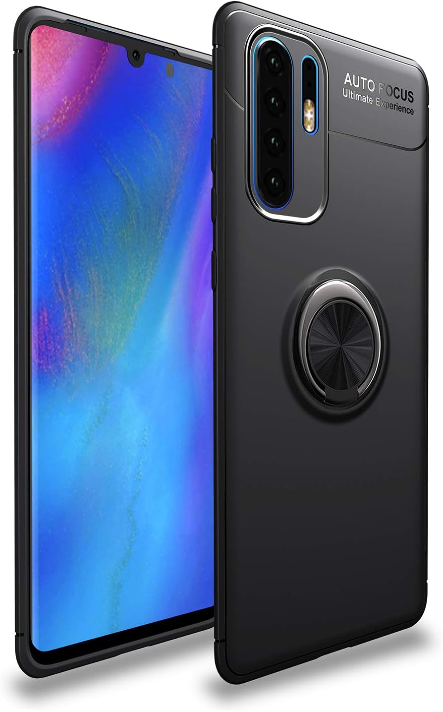 Case for Huawei P30 Pro HXC Soft TPU Material Suitable for Automotive Magnet Brackets Invisible Ring Bracket Multi-Function Protective Shell (Black)