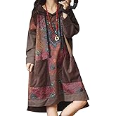 YESNO Women Long Casual Hooded Sweatshirt Dress Ethnic Floral Print with Pockets YN4