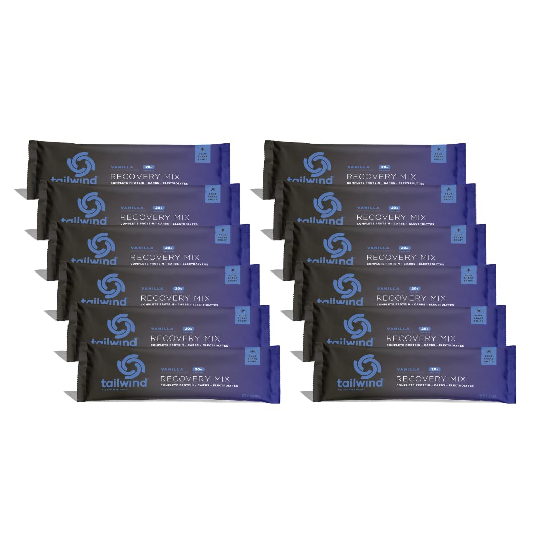 Tailwind Nutrition Recovery Mix, Complete Protein, Carbohydrates, and Electrolytes Powder Drink Mix for Post-Workout, Free of Gluten, Soy, and Dairy, Vegan, 12 Servings, Vanilla