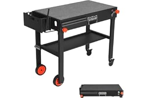 WALPRESON Outdoor Portable Grill Table Stand - Folding Prep Stand for 17" or 22" Blackstone Griddle, Large Space Blackstone Table with Wheels, Pizza Oven Cart for Ninja, Patio Grilling Backyard BBQ Grill Cart.