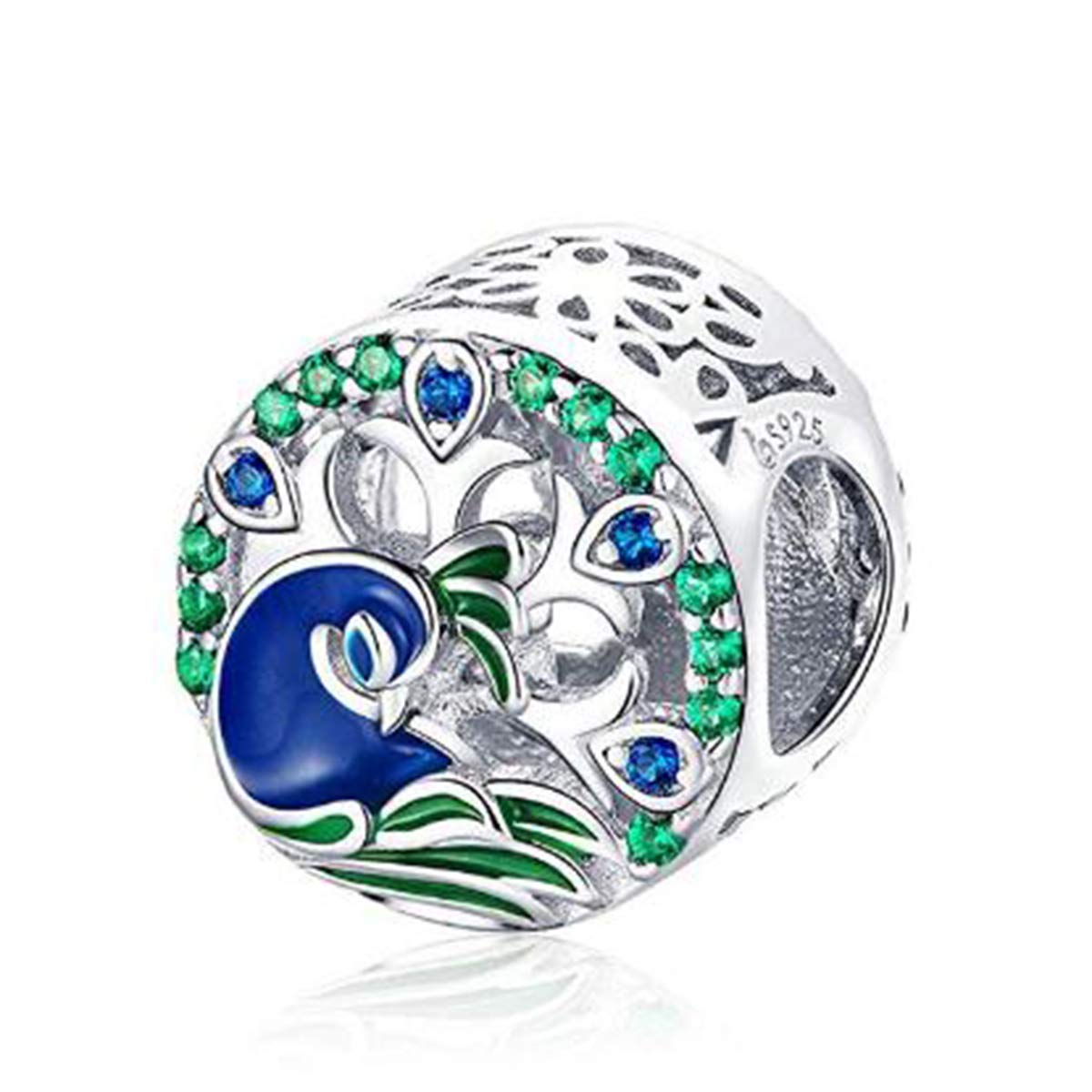 Bird Charm Sterling Silver Fashion Jewelry Animal Charm Bead for Pandora Bracelets (Peacock Charm)