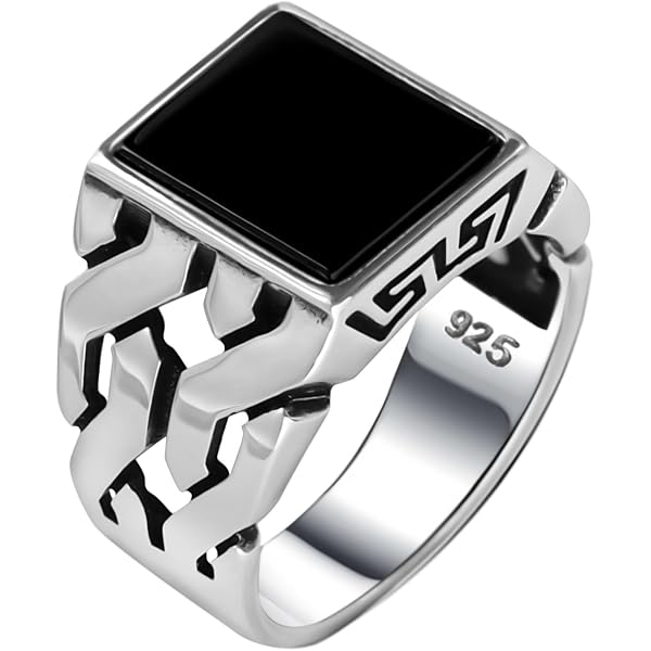 Anello Sigillo Uomo In Argento 925 Con Onice Nero Pieno &ndash; Inciso, Ovale, Taglia 11 &ndash; Fatto In Australia