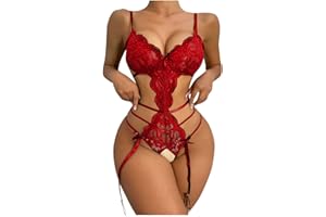 BORNIU Women One Piece Lingerie Deep V Teddy Sexy Lace Bodysuit Hollow Out Exotic Sluttly Nightwear for Sex Naughty Play L24