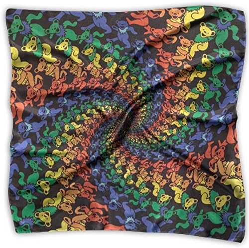 GHUJAOOHIJIO Grateful Dead Tie Dye Bear Print 100% Silk, Silk Scarf Square, Small Handkerchief, Bandana Classic Square Scarf Small