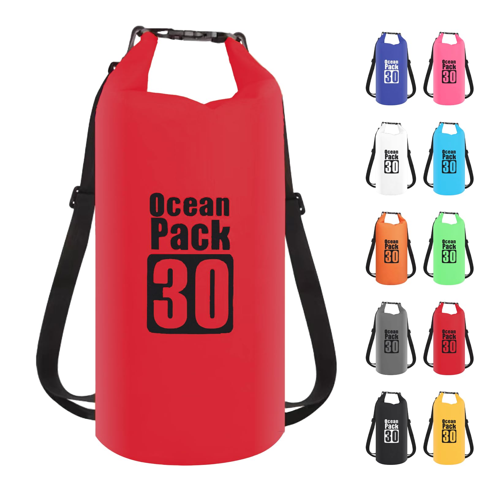 Dry Bag 30L, Boat Dry Bags Red Waterproof Bag Dry Sack Roll Top Long Adjustable Shoulder Strap 2L/5L/10L/20L/30L/40L for Drifting Boating Kayaking Fishing Rafting Swimming Camping Canoeing Surfing