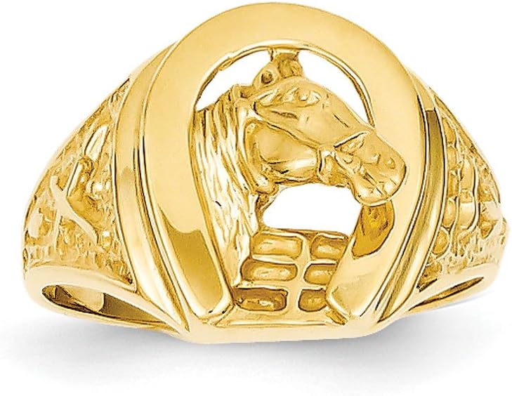Men's 14K Yellow Gold Horseshoe with Horse in Center Ring
