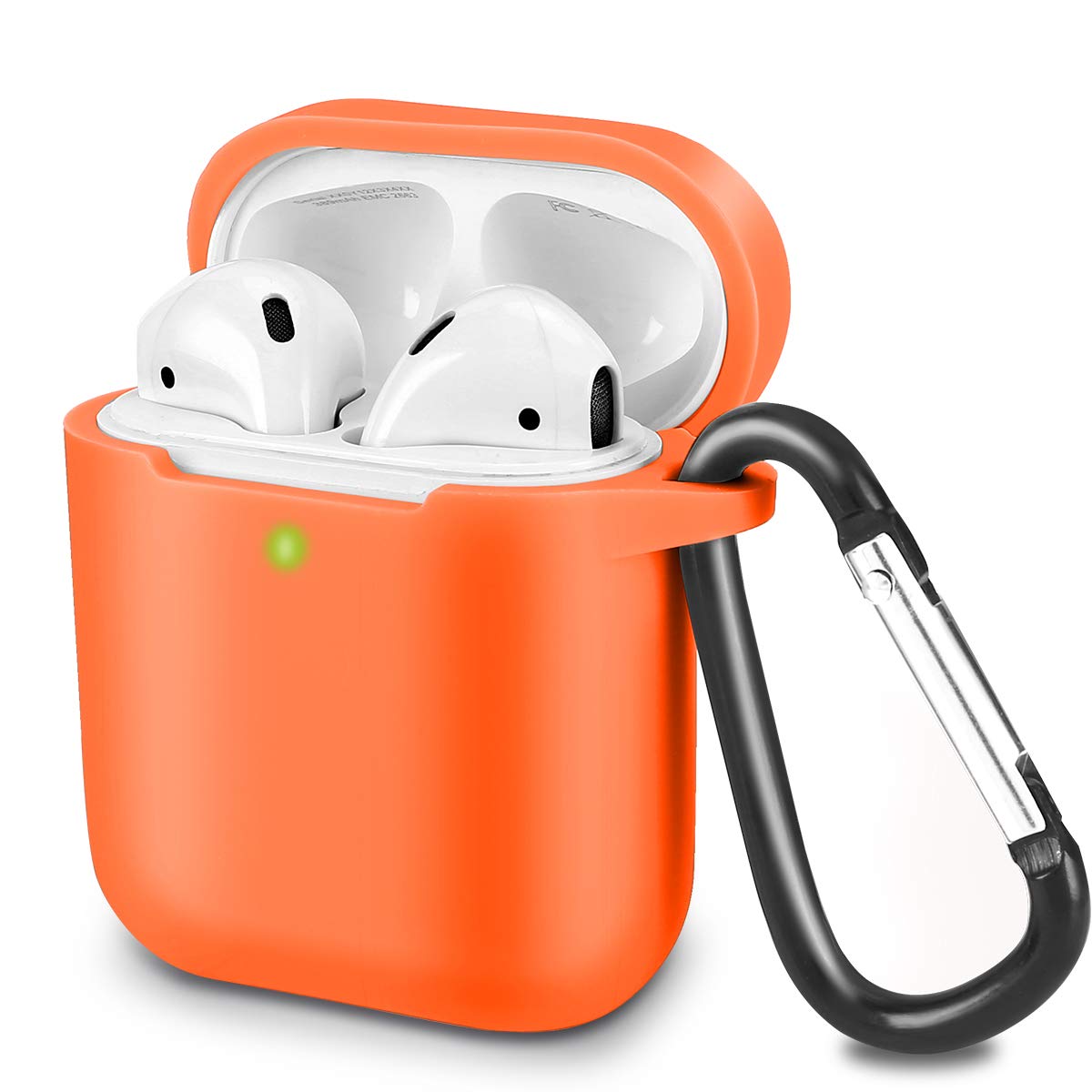 KOKOKA Case Cover Compatible with AirPods 2 & 1, Silicone Shockproof Case Cover for Airpods 2 &1 Front LED Visible Extra Protection with Carabiner, Orange
