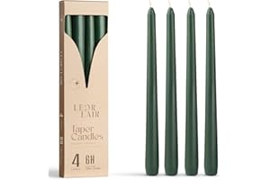 Leor & Lair Green Taper Candles - 4 Pack 10" Green Candlesticks for Christmas - Unscented Long Burning Candle Sticks for Spring, Home Decor, Dinner, Holidays, Weddings & Business Events