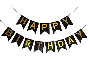 IMTIVELY Happy Birthday Banner,Happy Birthday Decorations Black and Gold Birthday Flag Bunting for Birthday Party Backdrop Decor,Happy Birthday sign Party Supplies for Girls Boys Kids and Women Party Hanging