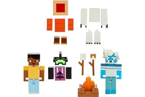 Mattel Minecraft Game, Creator Series Action Figures and Accessories, Camp Enderwood Steve and Mob Figures, Collectible Gift for Kids